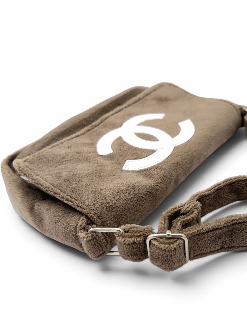 Vintage Chanel Terry Precision Bag / Khaki and White CC logo - Picture 7 of 10